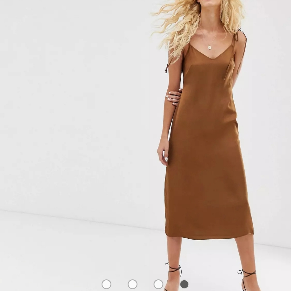 & Other stories Brown Midi Slip Dress with Tie Shoulder Detail